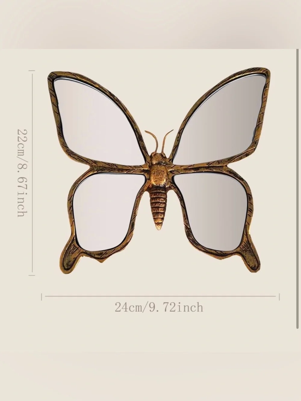 Beautiful Butterfly Bohemian style Wall Mirror Gold color Resin Bedroom Decor